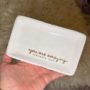 White Ceramic Tray with Gold Text “you are amazing REMEMBER THAT”